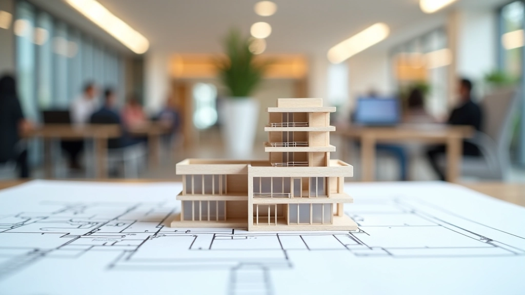 Projet de rénovation immobilière avec plans architecturaux et maquette 3D de transformation de bâtiment