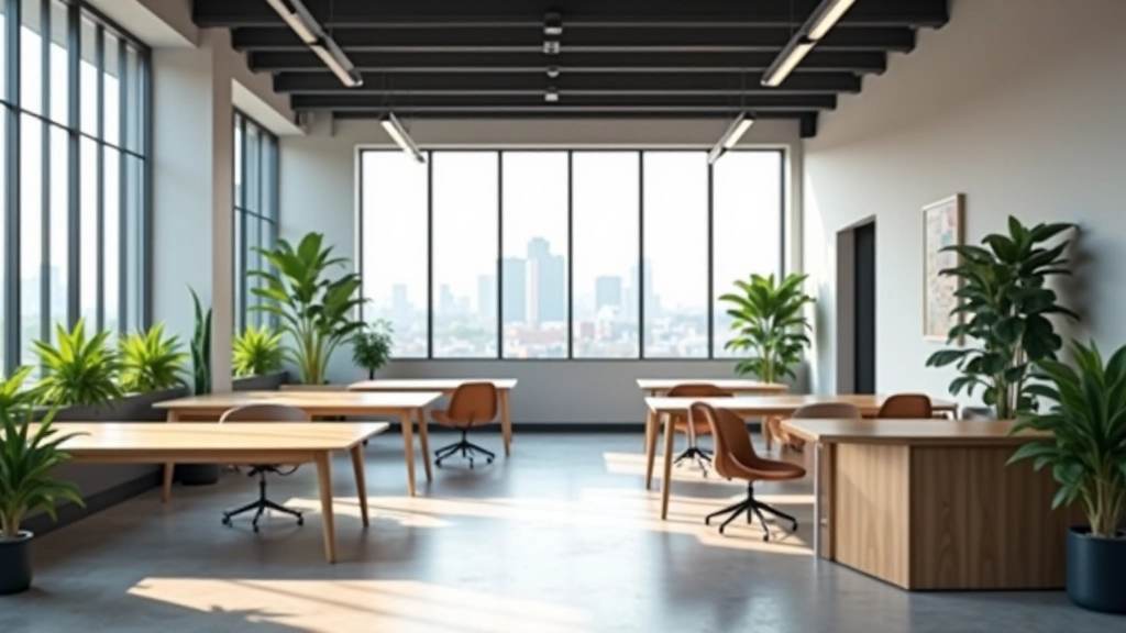 Espace de coworking moderne, environnement collaboratif, mobilier contemporain, travail hybride