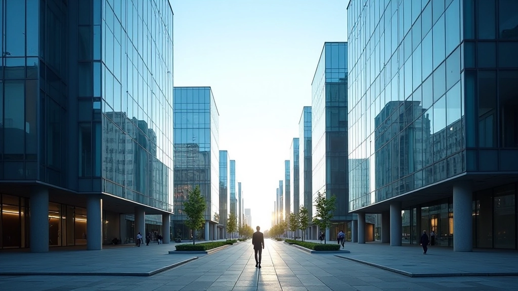 District d'affaires européen moderne avec immeubles commerciaux contemporains